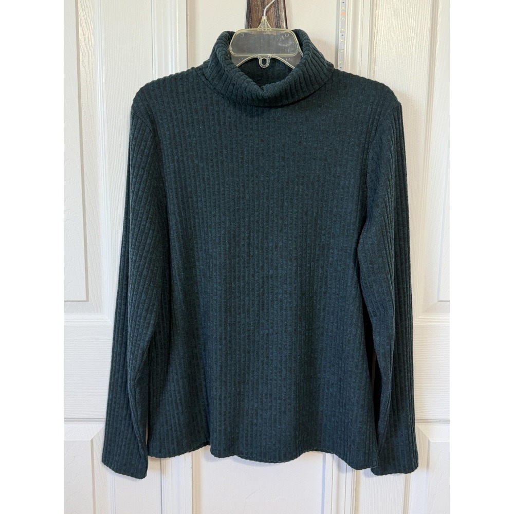Saint + Sofia Forest Green Ribbed Turtleneck Top Long Sleeve USA 16 UK 20 EU 3XL